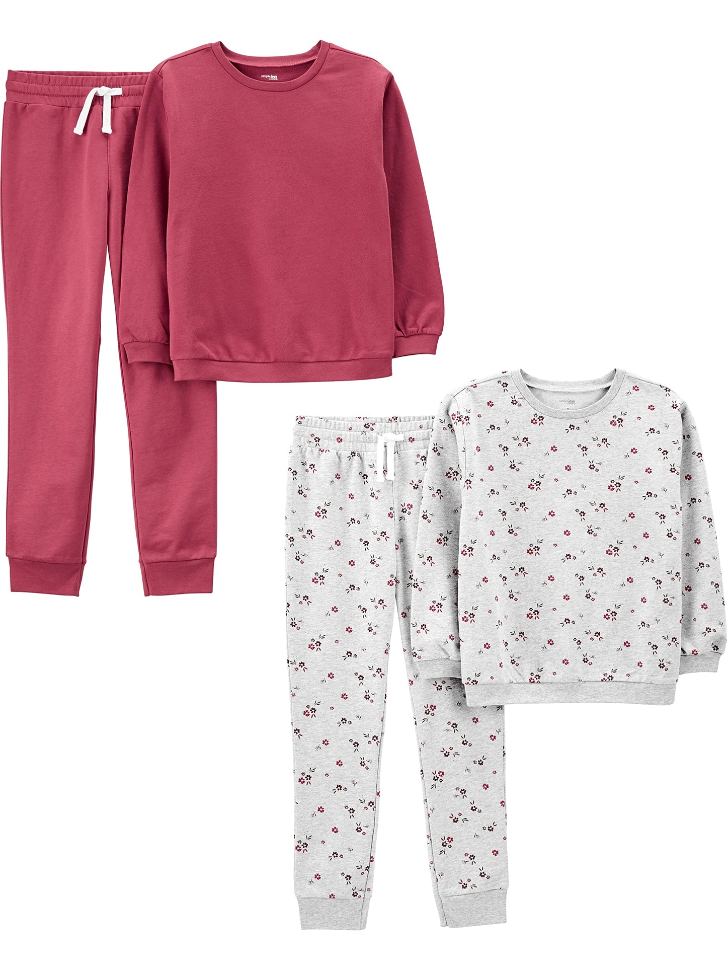 Simple Joys By Carter'S Little Girls' 4-Piece Sweatshirt Set, Plum/Floral, 7
