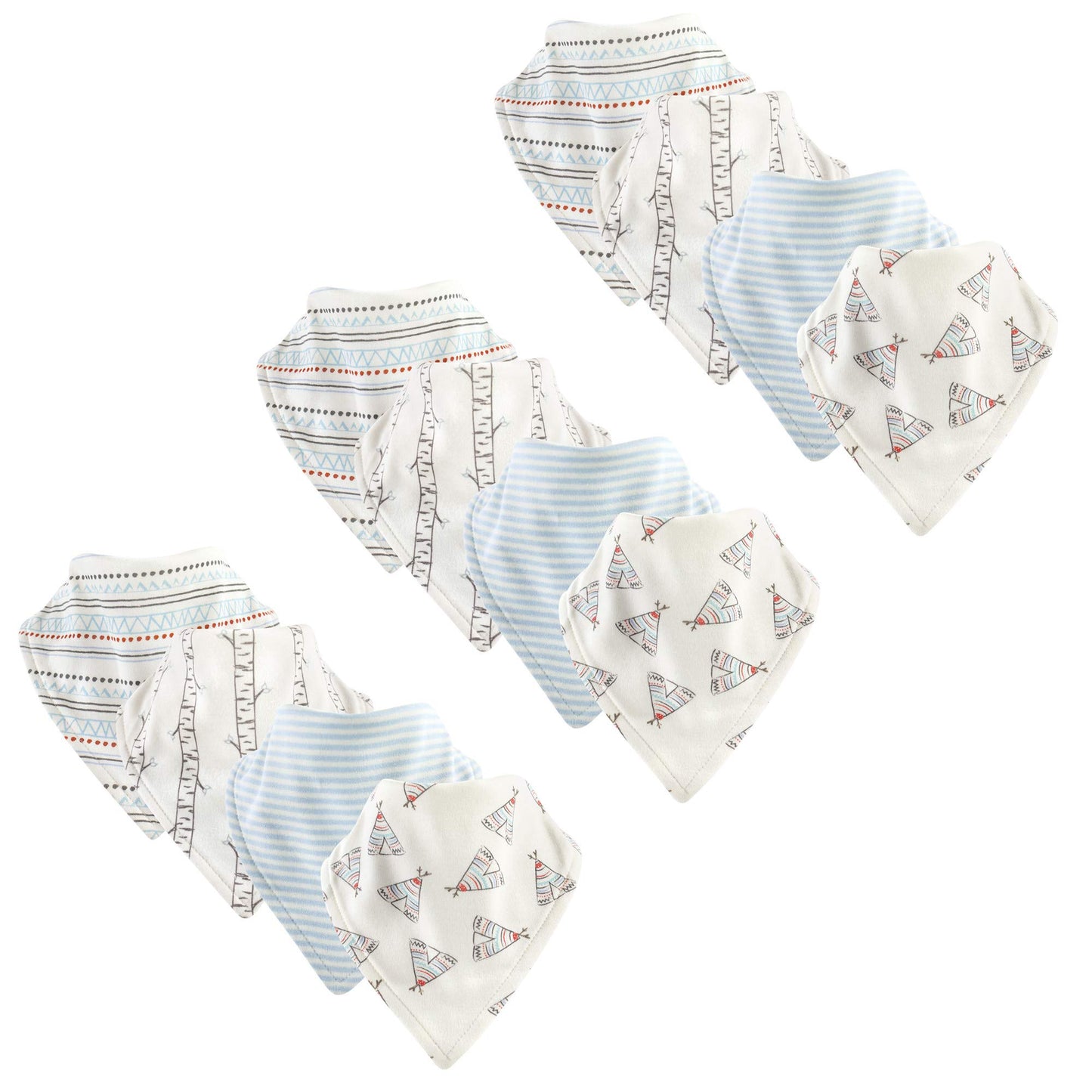 Touched By Nature Unisex Baby Organic Cotton Bandana Bibs, Teepee 12-Pack, 0-9 Months