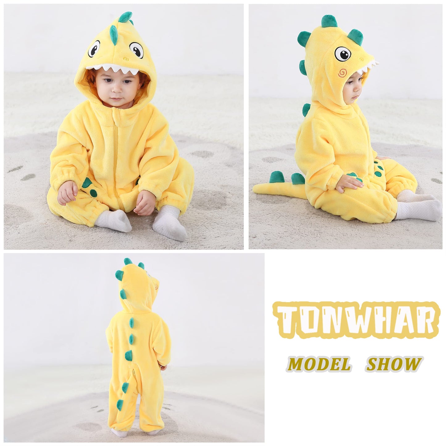 Tonwhar Infant And Toddler Halloween Cosplay Costume Kids' Animal Outfit Snowsuit(2-3T,Yellow Dinosaur)