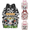 MyPupSocks Customized Name Diaper Bag with Adorable Cow- Tailored Mommy Backpack Comfort for You and Your Little One