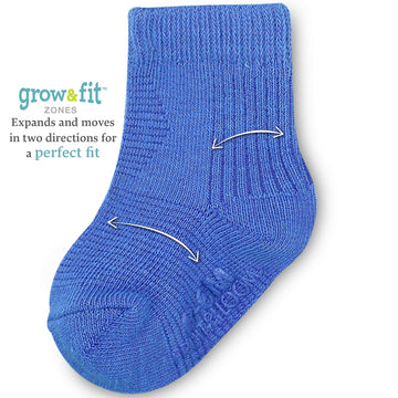 Fruit Of The Loom Baby 14-Pack Grow & Fit Flex Zones Cotton Stretch Socks - Unisex, Girls, Boys (6-12 Months, Blue)