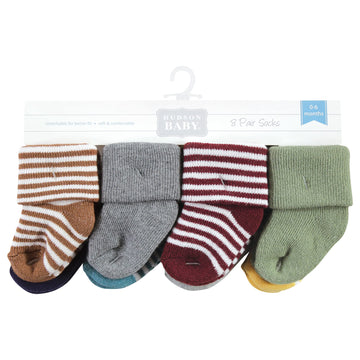 Hudson Baby Unisex Baby Cotton Rich Newborn And Terry Socks, Dark Earth Tone Stripes, 0-6 Months