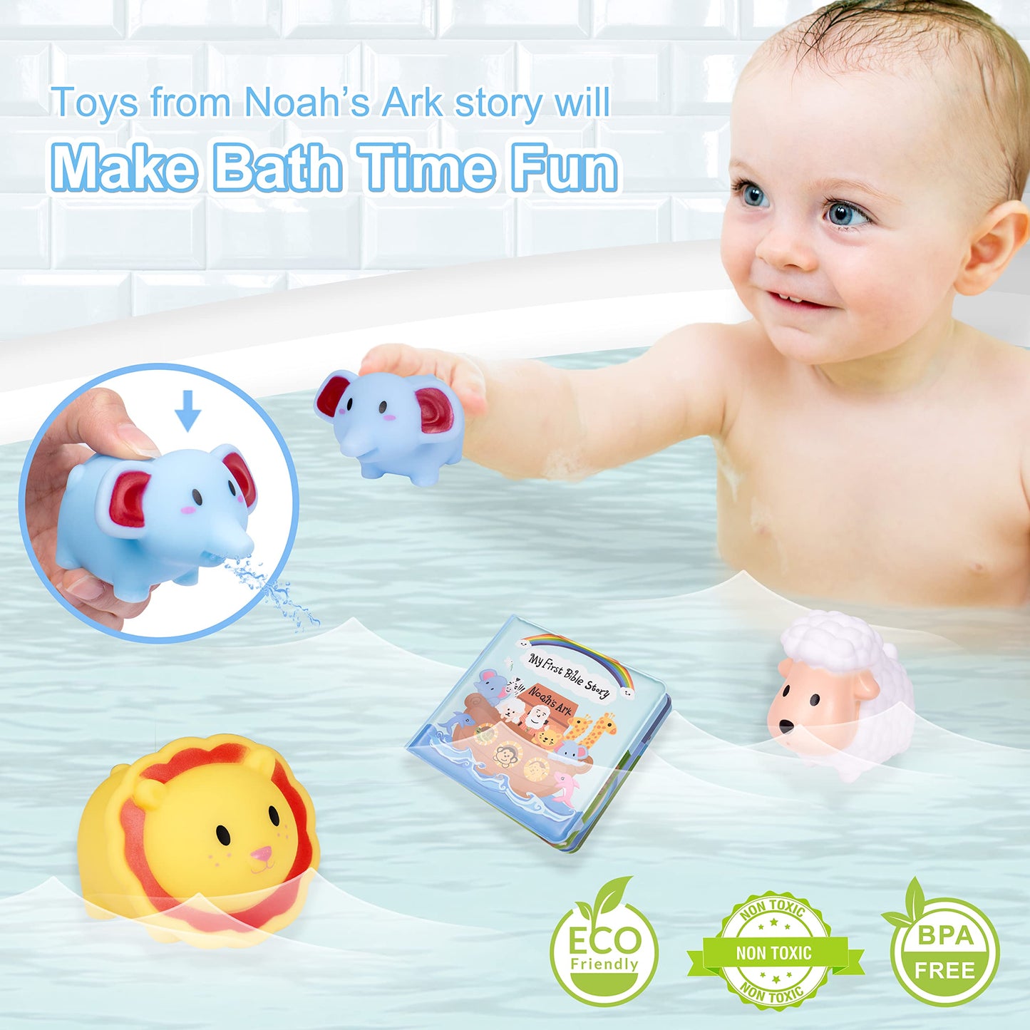 My First Noahs Ark 7 pcs Baptism Gift Set, Dedication, Christening and Baptism Gifts for Boys and Newborn Baby, Includes Washclo