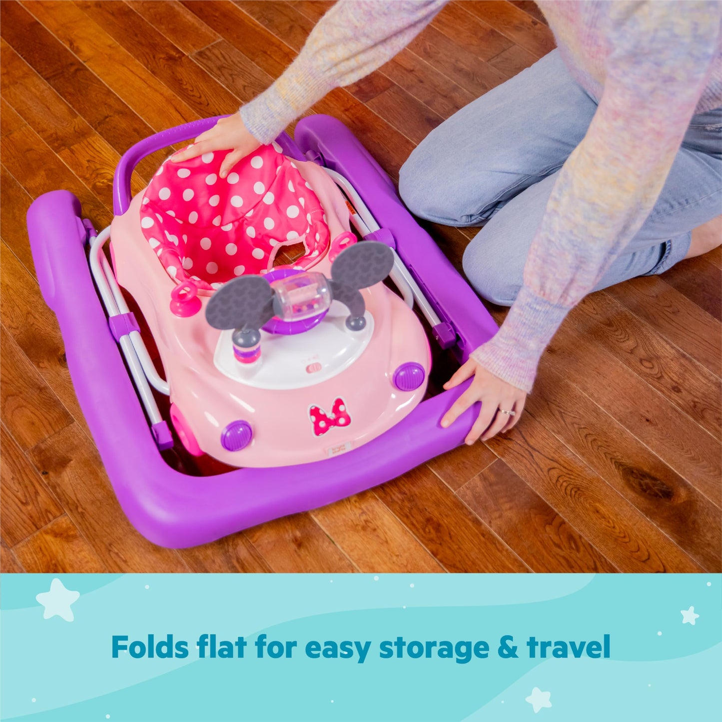 Bright Starts Disney Baby Minnie Mouse Go, Go Bows 3-In-1 Car Walker, Pink And Purple, 6-24 Months