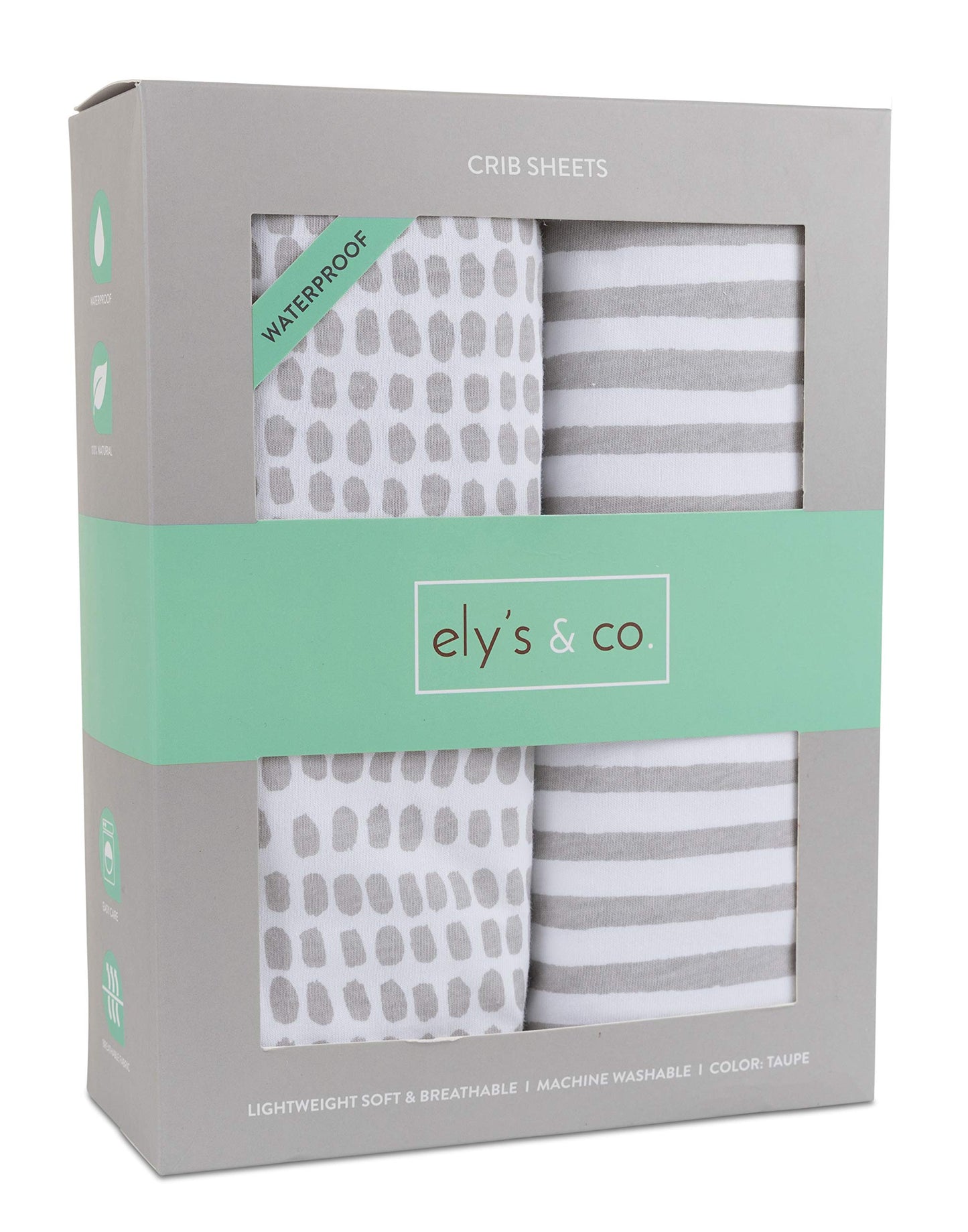 Elys & Co. Waterproof Crib Sheet/Toddler Bed Sheets - All-in-One Mattress Protector and Fitted Sheet - Soft Jersey Cotton, Grey