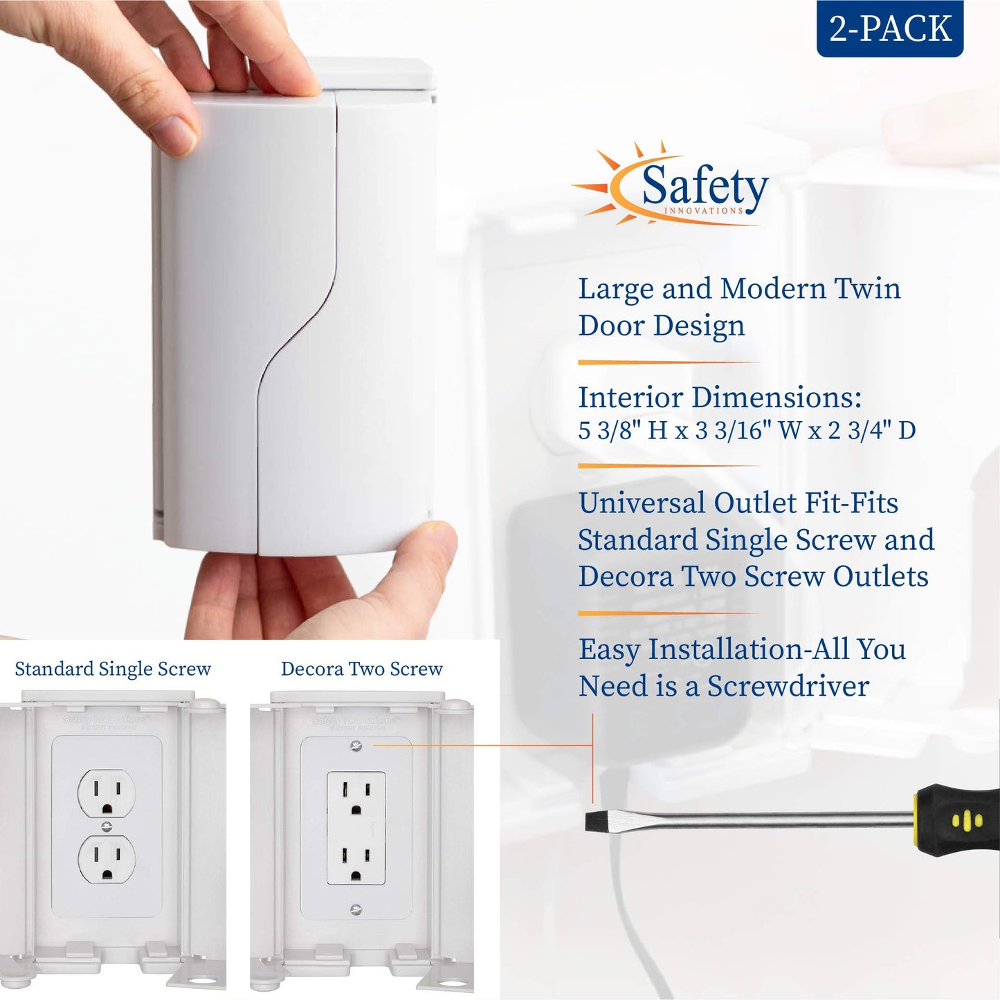 Safety Innovations Twin Door Baby Safety Outlet Cover Box For Babyproofing Outlets - More Interior Space For Extra Large Electri