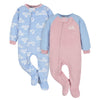Gerber Baby Girls Toddler Loose Fit Flame Resistant Fleece Footed Pajamas 2-Pack Cutie Blue 0-3 Months