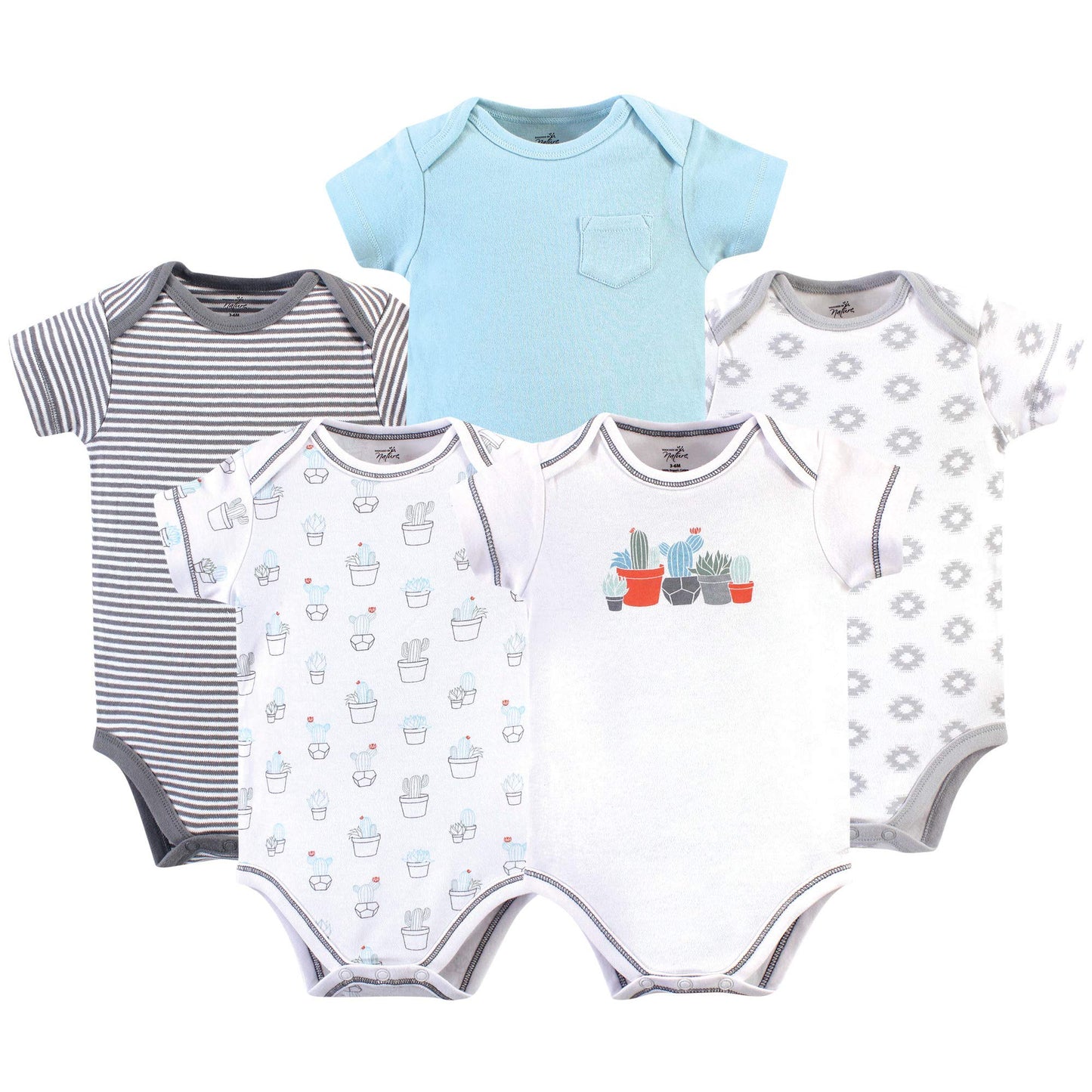 Touched By Nature Unisex Baby Organic Cotton Bodysuits, Cactus, 6-9 Months