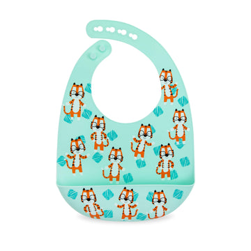 Nuby 2 Pack Adjustable Easy Clean Soft Silicone Bibs With Scoop, Tigers & Squares