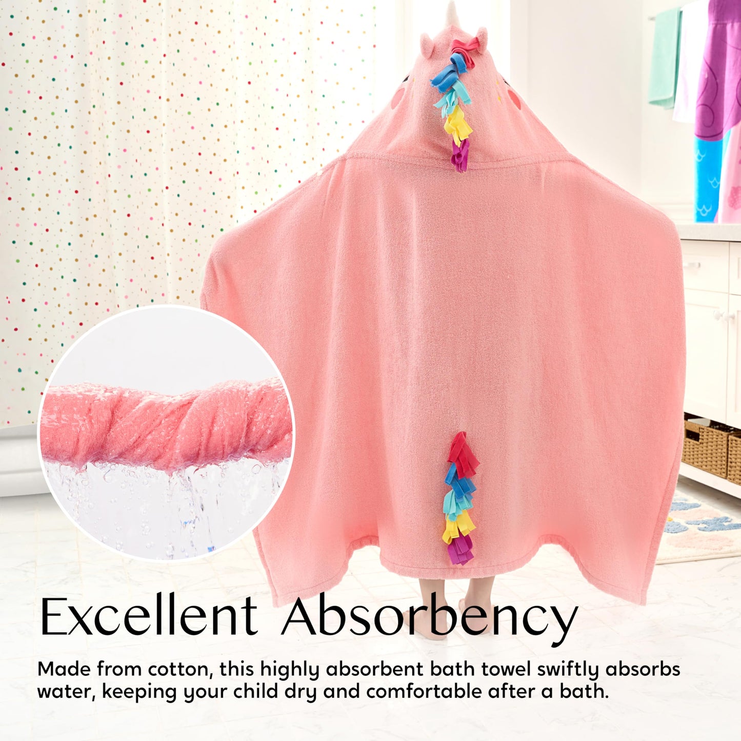 Joiedomi Unicorn Hooded Towel For Kids - Soft 100% Cotton Bath Beach Towel - 30' X 50' For Kids 3-10 Years - Toddler Pool Towe