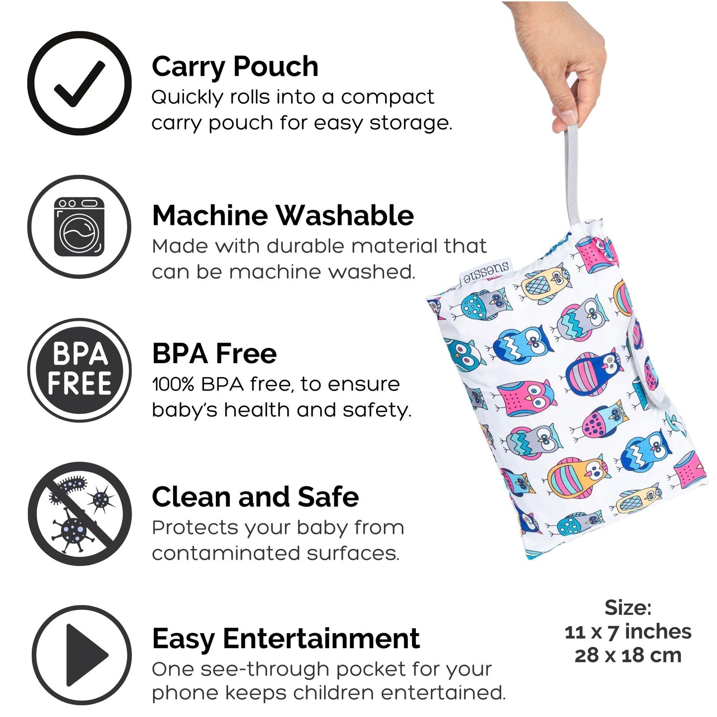 Suessie Shopping Cart Cover And High Chair Cover With Bolster Support Pillow (Owls With Cushion)