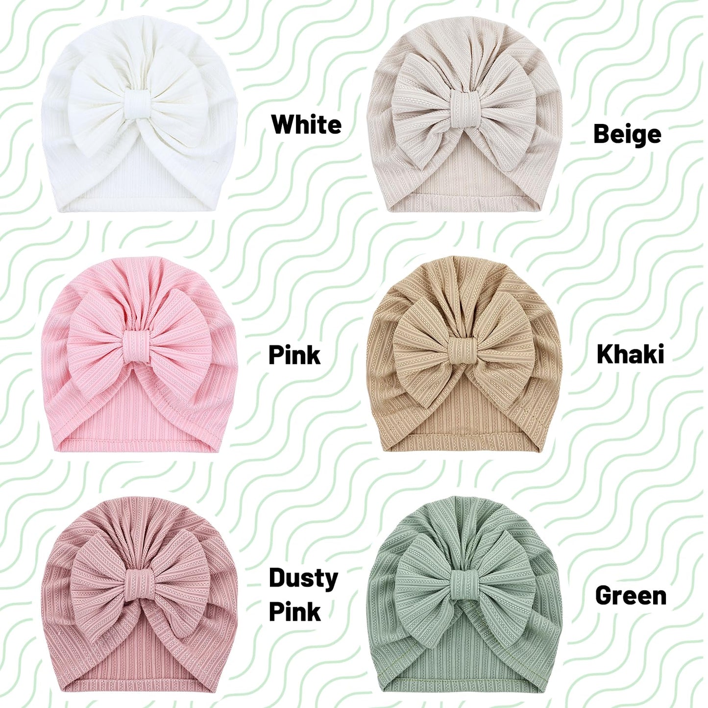 Cinaci 6 Pieces Super Stretchy Soft Baby Girl Turban Hats With Bow Knot Cute Newborn Nursery Hospital Caps Bonnets Beanies Headw