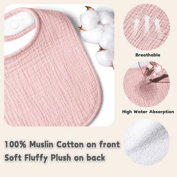 Susurration Muslin Baby Drool Bibs 6Pack Soft Square Adjustable Baby Bandana Bibs For Unisex Girls & Boys (Pinkish Brown)