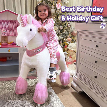 PonyCycle Official Classic U Series Ride on Horse Toy Plush Walking Animal Pink Unicorn Size 4 for Age 4-8 Ux402