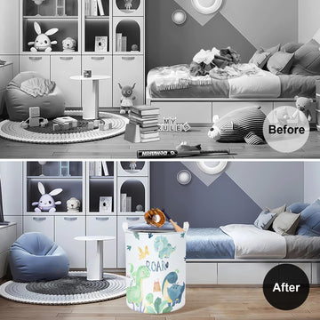 Clastyle 63L Dinosaur Collapsible Kid Room Basket Dragon Dirty Clothes Hamper For Boy Girl Large Toy Blanket Nursery Storage Bas