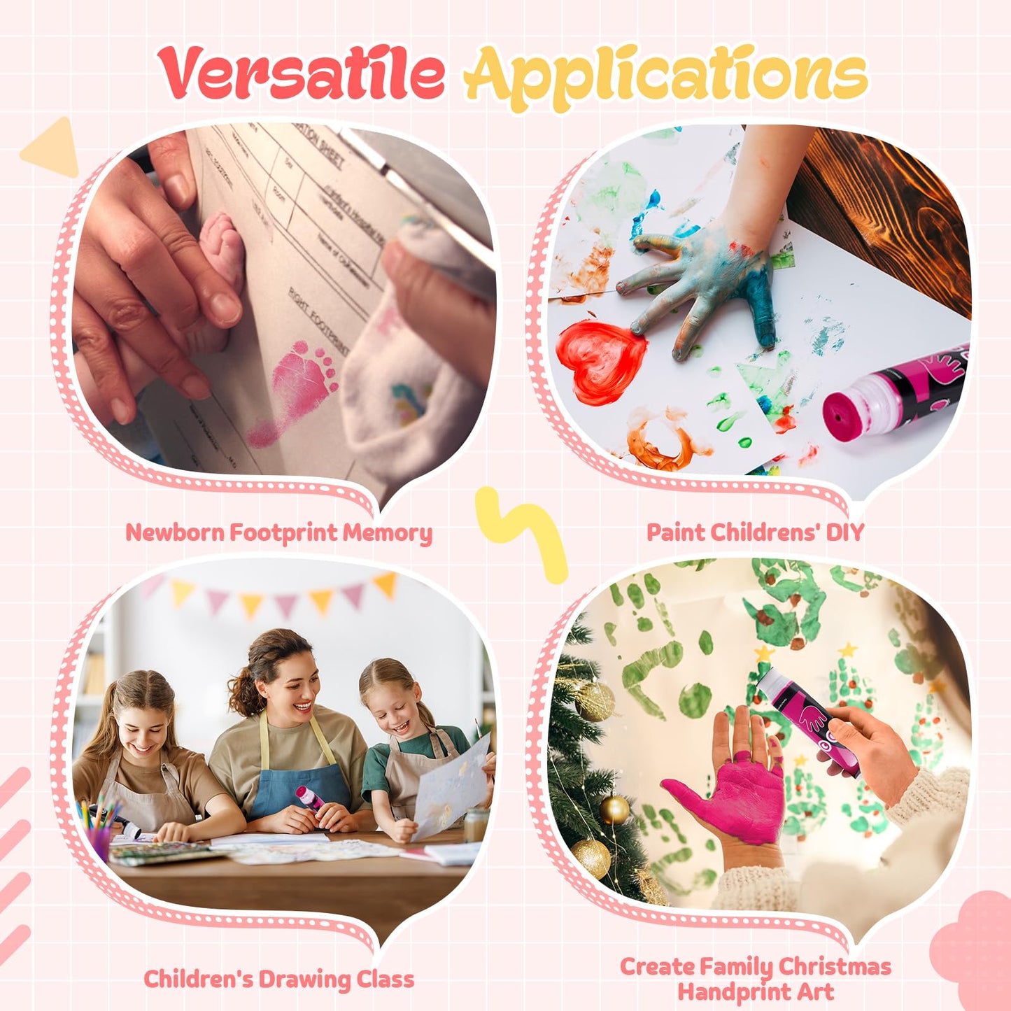 Nabance 2.54 Fl Oz Pink Baby Hand And Footprint Friendly Ink Paint, Dog Cat Paw Print Safe Ink, Non-Toxic Acid-Free, Safe Gentle