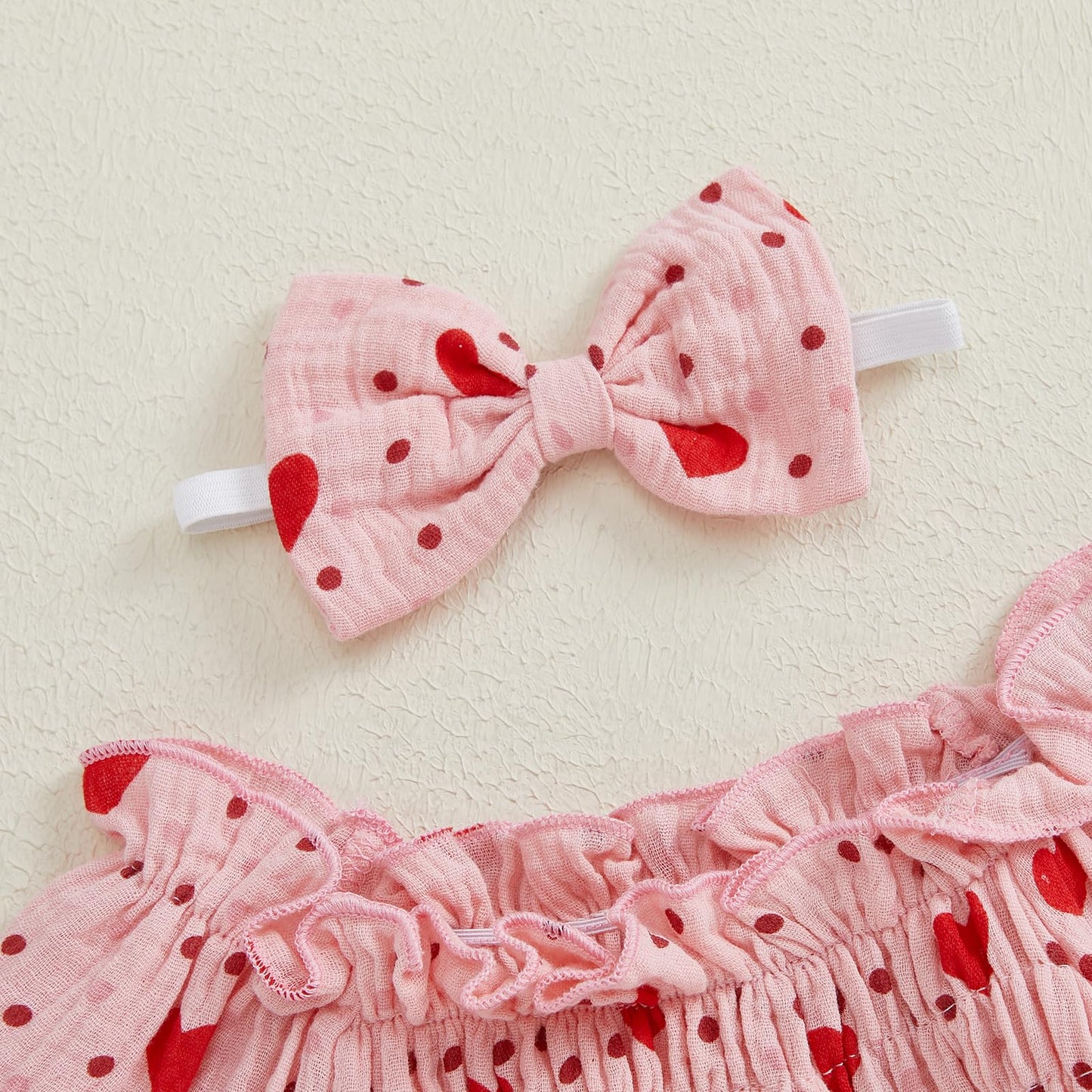 Baby Girls Valentines Day Romper Heart Print Long Sleeve Jumpsuit Cute Headband Newborn Infant Valentine Outfit (Pink, 0-3 Month