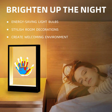 Cherry Cheers Family Handprint Kit With Light, Handprint Keepsake Frame, Wooden Led Light, Easy Install, No Need Screw Etc, Non-