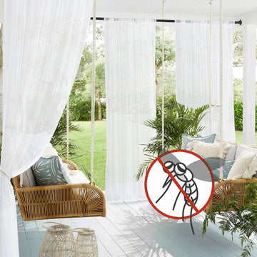Nicetown 2 Panels Outdoor Mosquito Netting For Patio Waterproof, Extra Wide 118' Airy Mesh Net Outdoor Sheer Curtains Privacy,