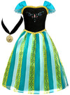 Cokos Box Girls Coronation Dress Princess Costume Necklace Accessory Dress-Up Play Wear Set 3 Years, Amazon Green, 3T