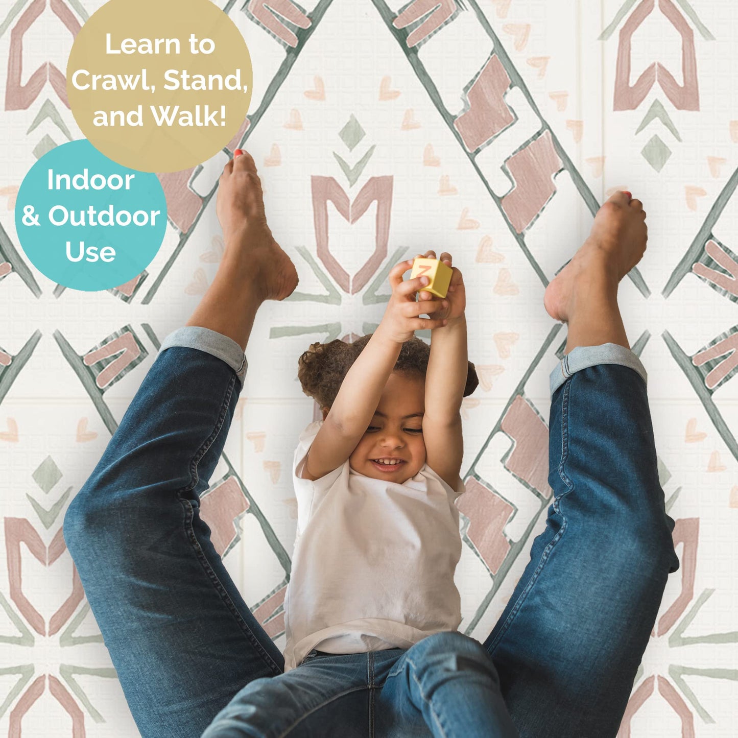 Jumpoff Jo Baby Play Mat - Large Folding Foam Play Mat For Infants, Babies, Toddlers, Waterproof, Double-Sided (70' X 59') - W