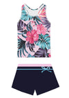 Proallo Girls Bathing Suits Two Piece Vest Style Swimsuit With Boyshort Tankini Swimwear Hibiscus