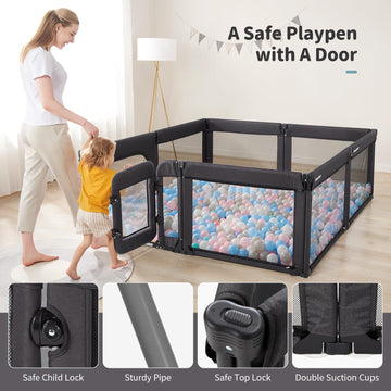 Baby Playpen With Door, Foldable Adjustable Play Pen For Babies And Toddlers,Heavy-Duty Play Yard Fence Play Area, Large Toddler
