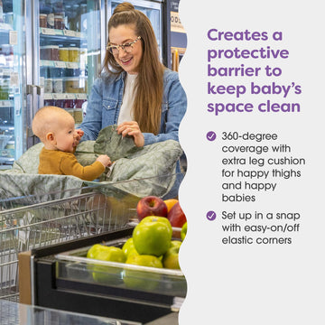 Boppy Shopping Cart Cover, Green Leaf, Cart Cover For Babies With Soft 360-Degree Coverage, Safety Harness, And Slideline Toy Te