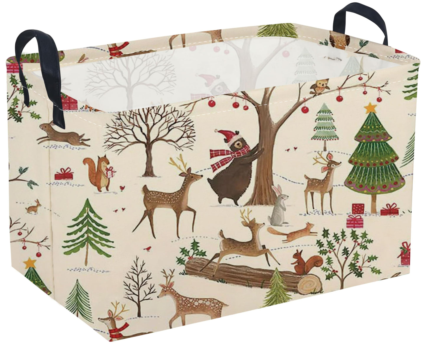 Sanjiaofeng Rectangular Christmas Basket Animal Storage Bins,Cute Storage Basket with Handles.Clothers,Books,Kid s Gifts Bins.