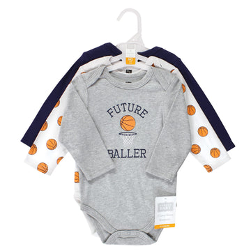 Hudson Baby Unisex Baby Cotton Long-Sleeve Bodysuits, Basketball, 9-12 Months
