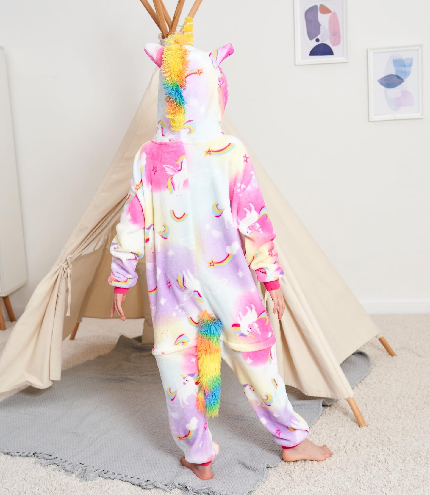 Kids Unicorn Onesie Animal One Piece Pajamas Halloween Costumes (Auspicious Cloud Flying Horse, 8-10 Years)