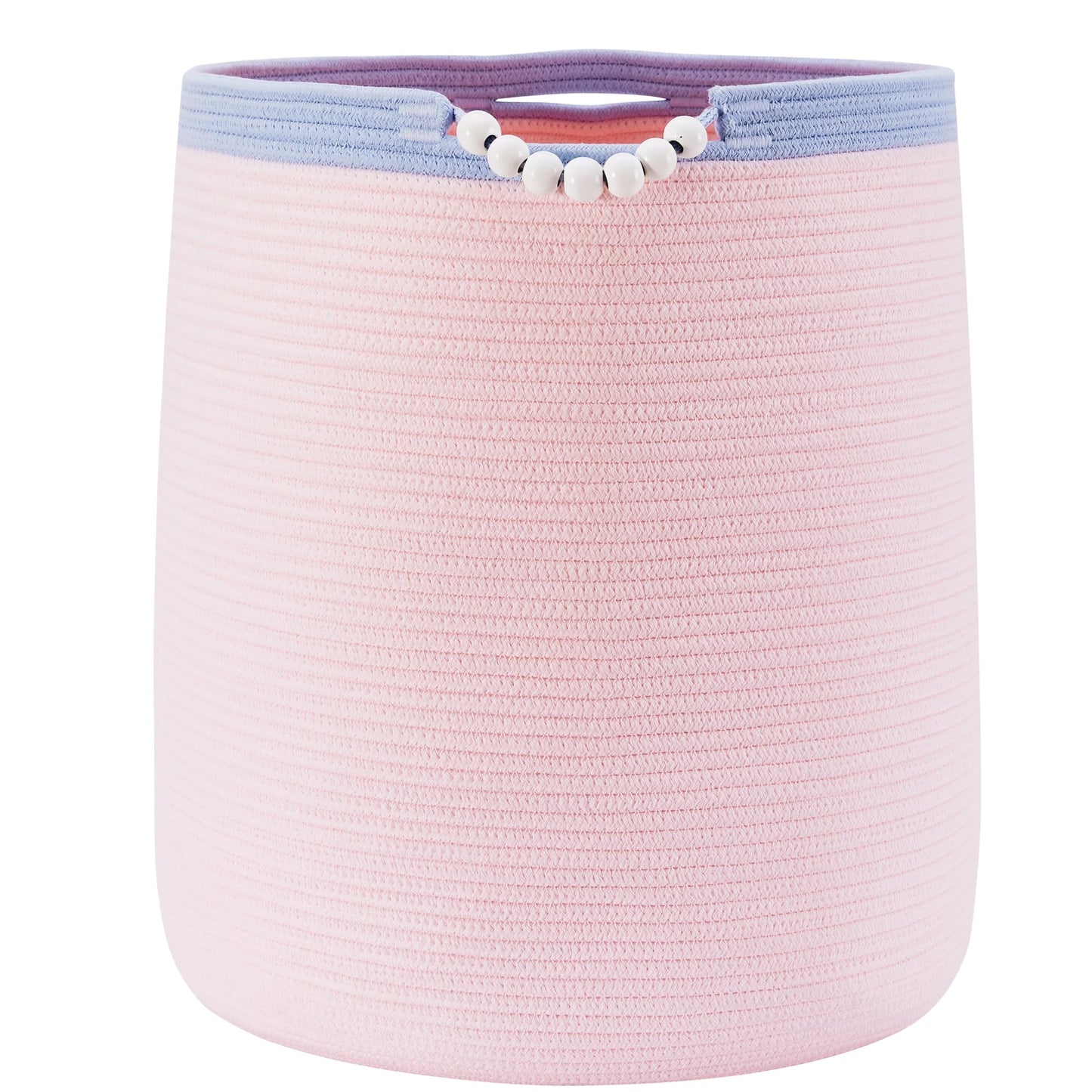 ENAORGAN 65L Pink Woven Rope Laundry Hamper Basket for Clohtes Boho Tall Rope Baskets for Blanket Large Baby Nursery Hamper for