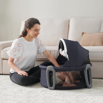 Pamo Babe Portable Bassinet And Play Space Baby Dome With Toys And Canopy Travel Crib For Newborn
