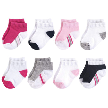 Hudson Baby Baby Boys Cotton Rich Newborn And Terry Casual Socks, White Pink Black, 6-12 Months Us