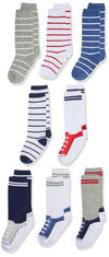 Hudson Baby Unisex Baby Cotton Rich Knee-High Socks, Sneaker Blue Red, 6-12 Months