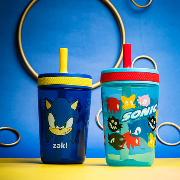 Zak Designs Sonic The Hedgehog Kelso Toddler Cups For Travel Or At Home, 15Oz 2-Pack Durable Plastic Sippy Cups With Leak-Proof