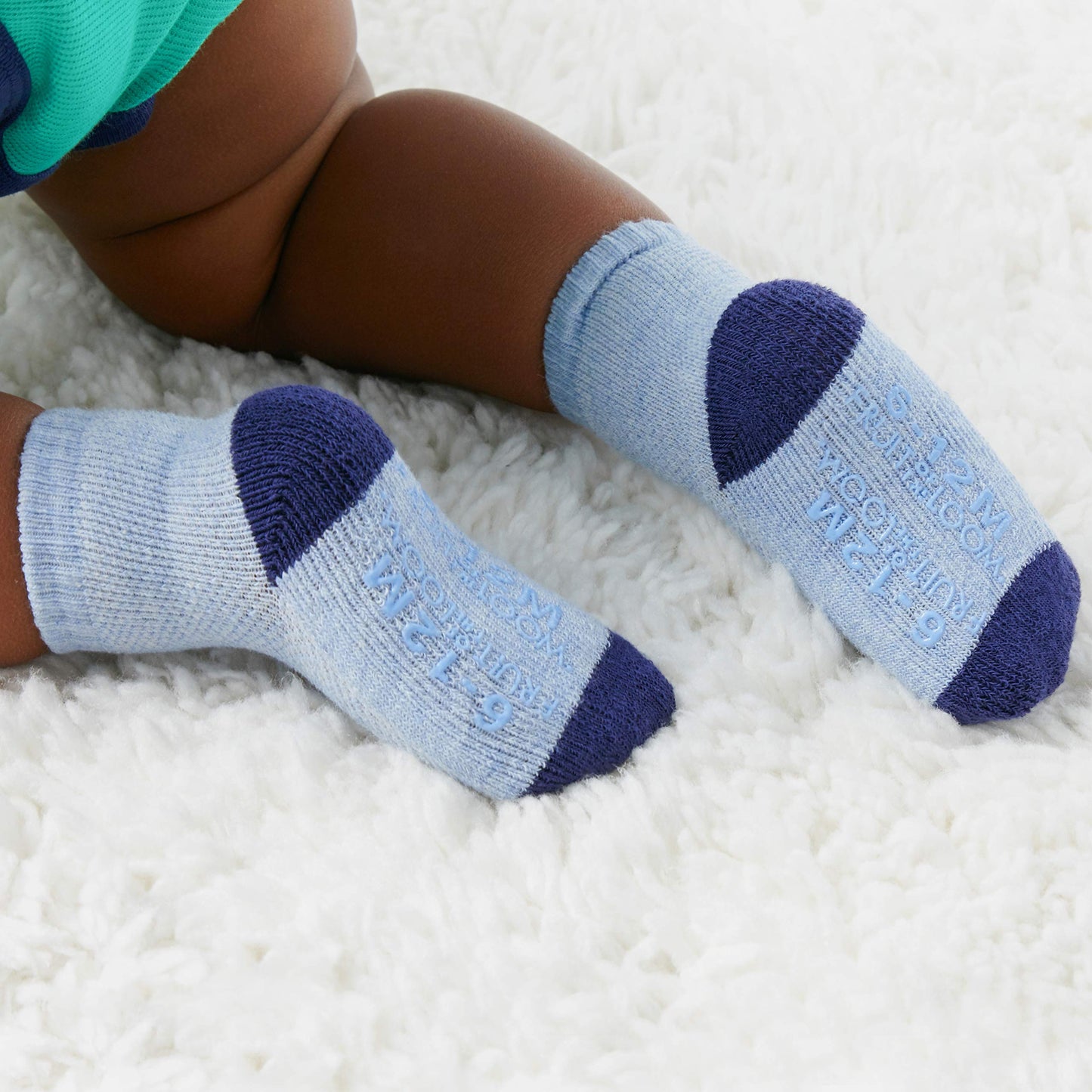 Fruit Of The Loom Baby 6-Pack All Weather Crew-Length Socks, Mesh & Thermal Stretch - Unisex, Girls, Boys (12-24 Months, Blue)