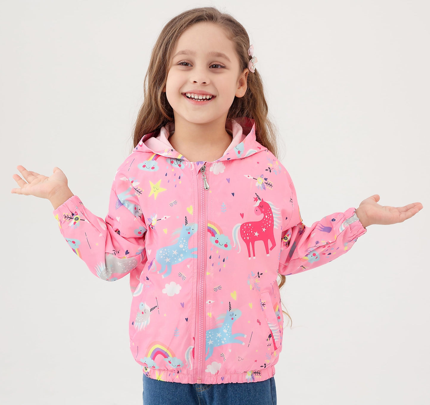 Feidoog Kids Baby Toddler Girls Cartoon Spring Fall Outerwear Windbreaker Zipper Hooded Jackets Coat,Rainbow,2-3T