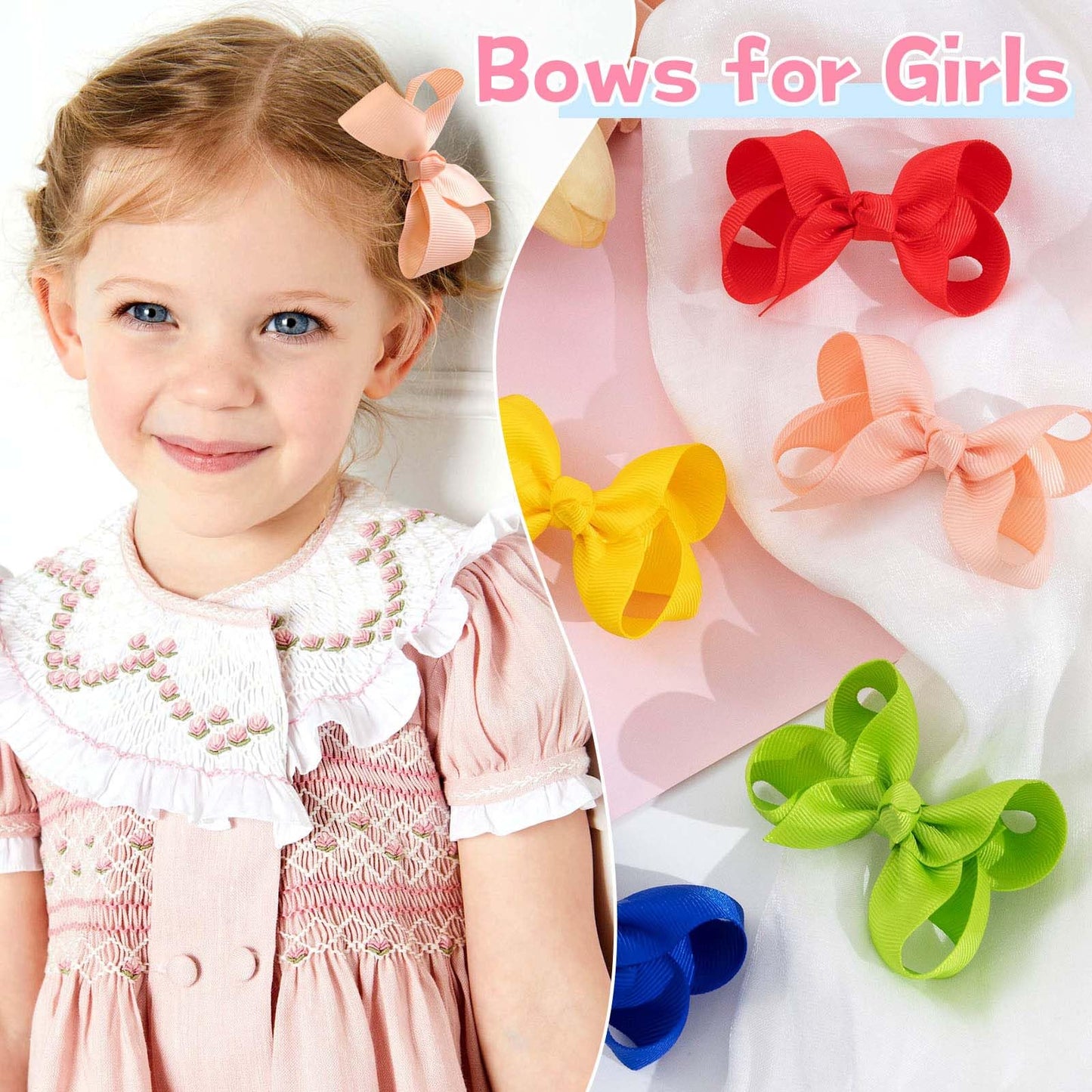 Oaoleer 40 Colors 3 Inch Hair Bows Clips Grosgrain Ribbon Bows Hair Alligator Clips Hair Barrettes Hair Accessories For Girls To
