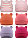 6 Pieces Newborn Baby Hat Bear Ears Infant Caps Baby Boy Girl Toddler Hats Infant Beanie Caps For 0-3 Months (Pink White, Light
