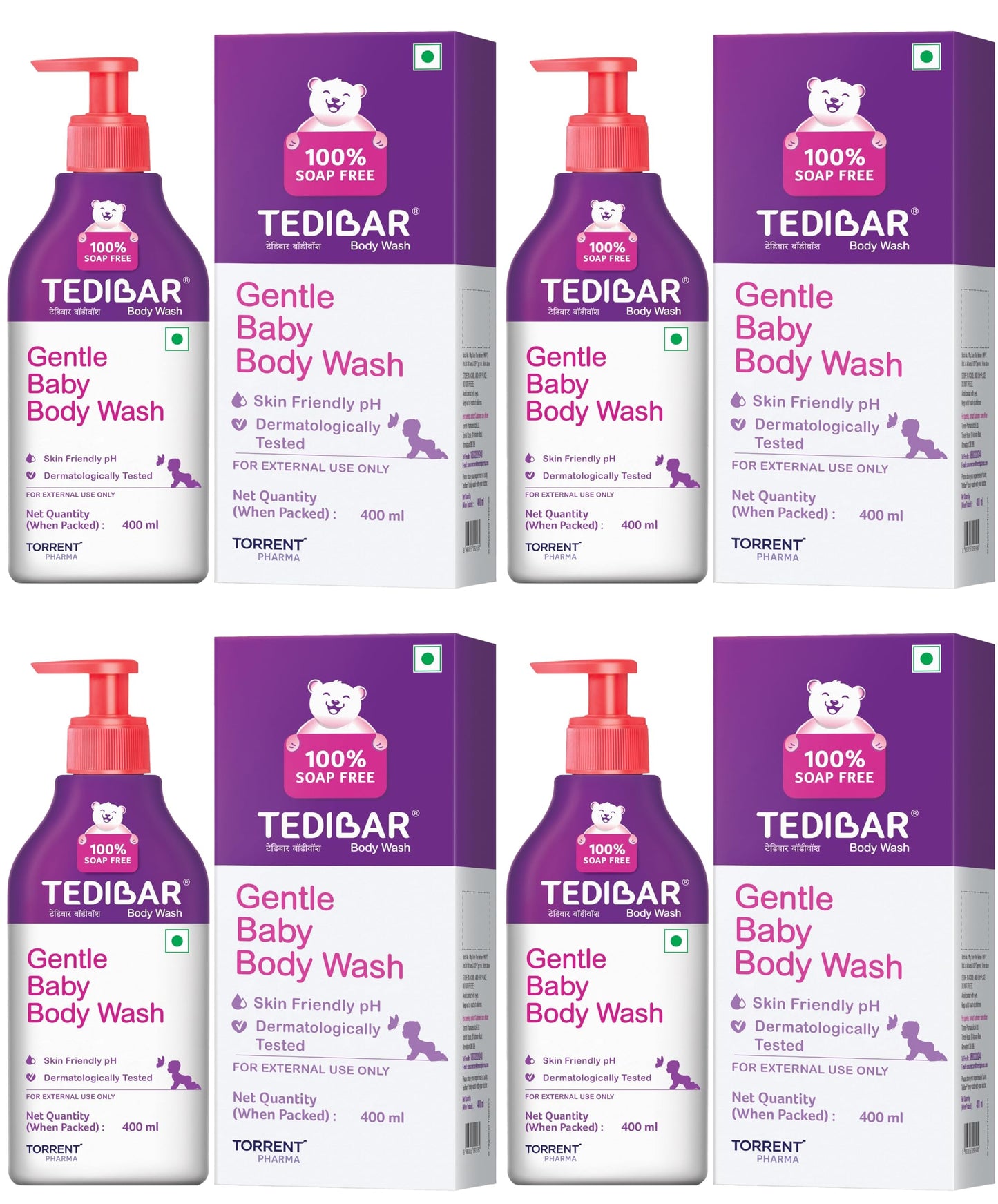 Tedibar Rich Moisturising Baby Body Wash With Skin Friendly Ph | 100% Soap & Alkali Free | Prevents Dryness & Rahses,400 Ml X Pa