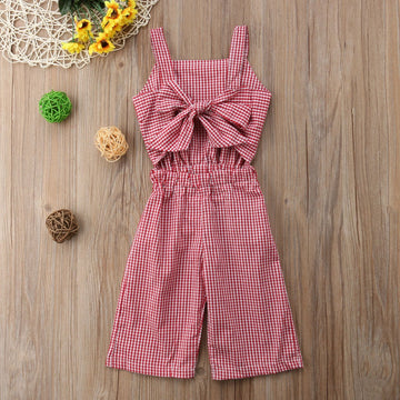 Kids Toddler Baby Girl Red Plaid Big Bow Sleeveless Romper Jumpsuit Trousers Clothes Outfits (Red, 3-4 Years)