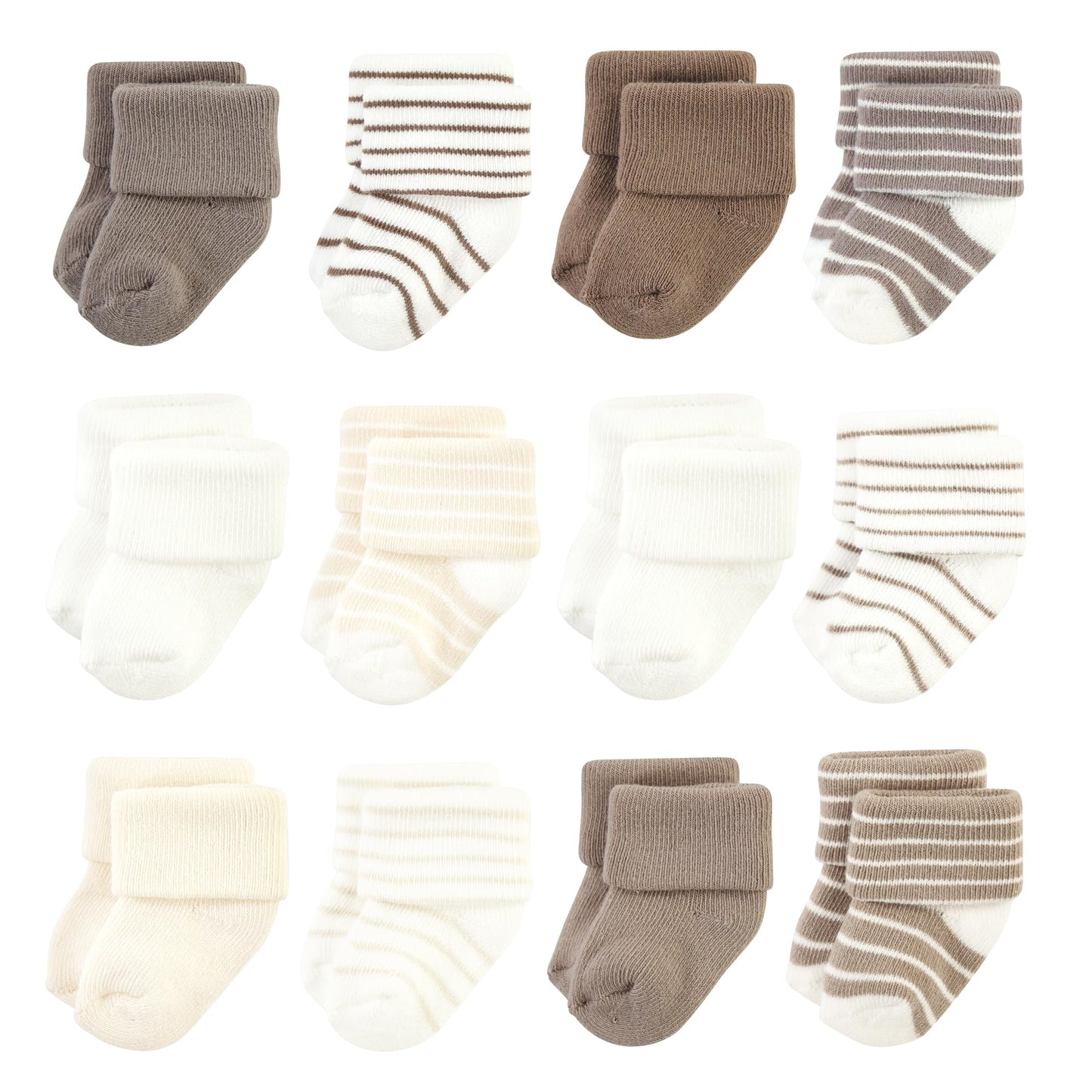 Hudson Baby Unisex Baby Cotton Rich Newborn And Terry Socks, Beige Stripe 12 Pack, 0-6 Months
