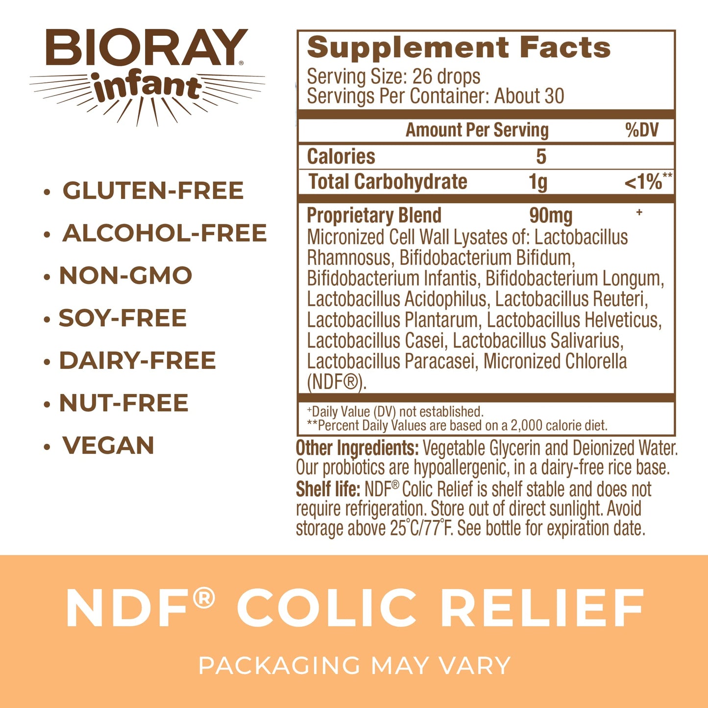 Bioray Infant Ndf Colic Relief - 1 Fl Oz - 11-Strain Probiotic Lysate - Ease Discomfort In The Stomach, Gi Tract & Colon - Non-G