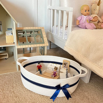 Chicvita Small Basket White Basket For Gifts, Baby Basket For Nursery, Cute Basket For Toys, Diapers, Woven Basket For Storage,