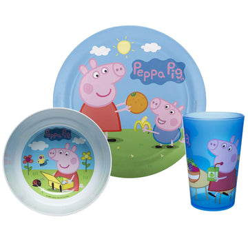 Zak! Peppa Pig - 5-Piece Dinnerware Set - Durable Plastic & Stainless Steel - Includes Tumbler, 8-Inch Plate, 6-Inch Bowl, Fork