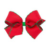 Wee Ones Girls' Classic Grosgrain Moonstitch Edge Hair Bow On A Weestay Hair Clip, Medium, Red With Green Trim