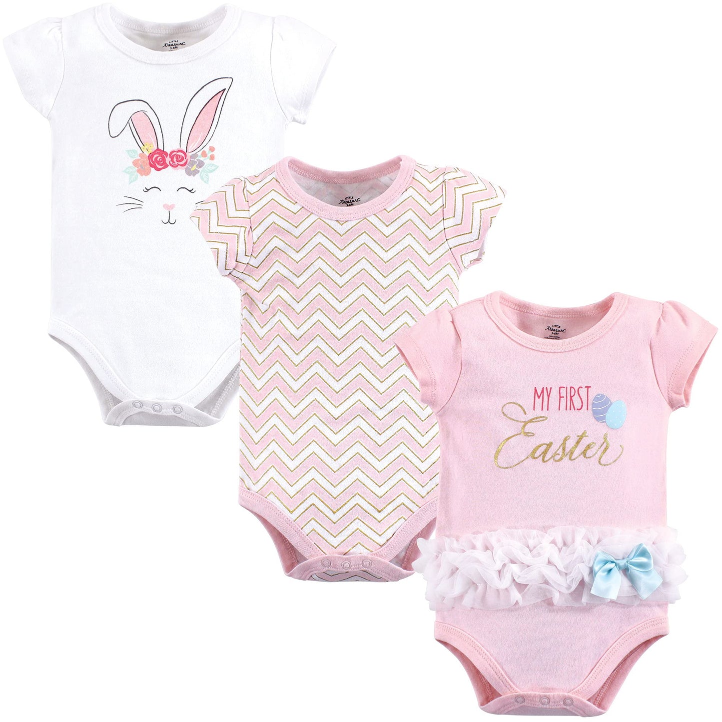 Little Treasure Unisex Baby Cotton Bodysuits, Girl First Easter, 0-3 Months