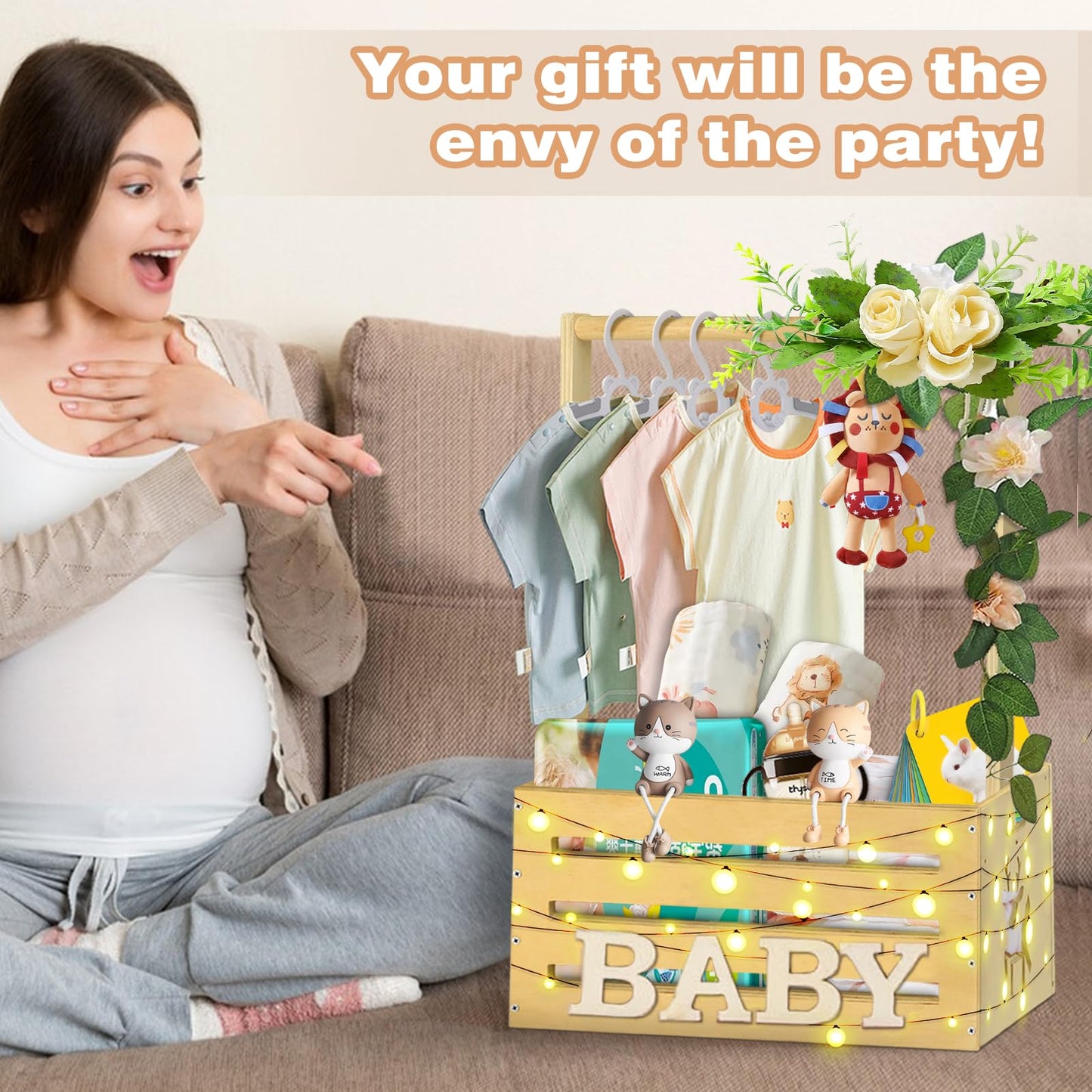 Wooden Baby Shower Crate Closet, Baby Toy Storage Basket With Handle, For Newborn Boys Girls Pregnancy New Parents Gifts - Wood