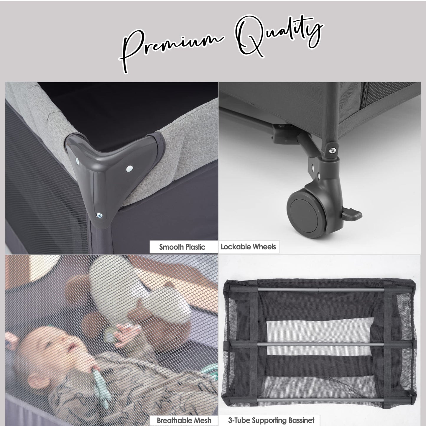 Qutanix Baby Bedside Bassinet Sleeper,5-In-1 Pack And Play With Full-Size Bassinet,Baby Playard With Changing Table,Storage Shel